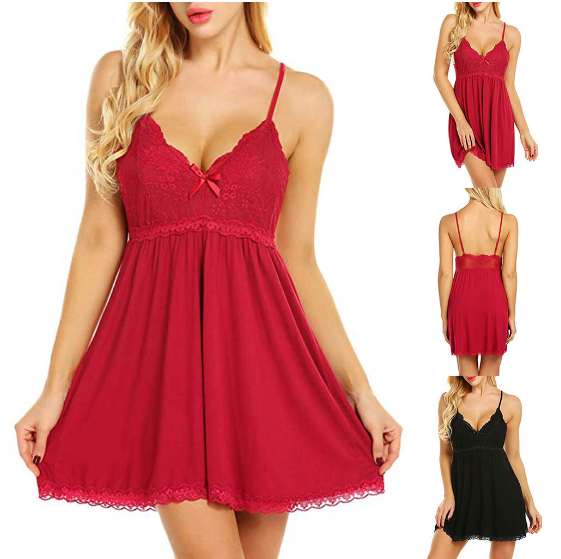 Nuisette Satin & Dentelle à Fines Bretelles — Multicolore