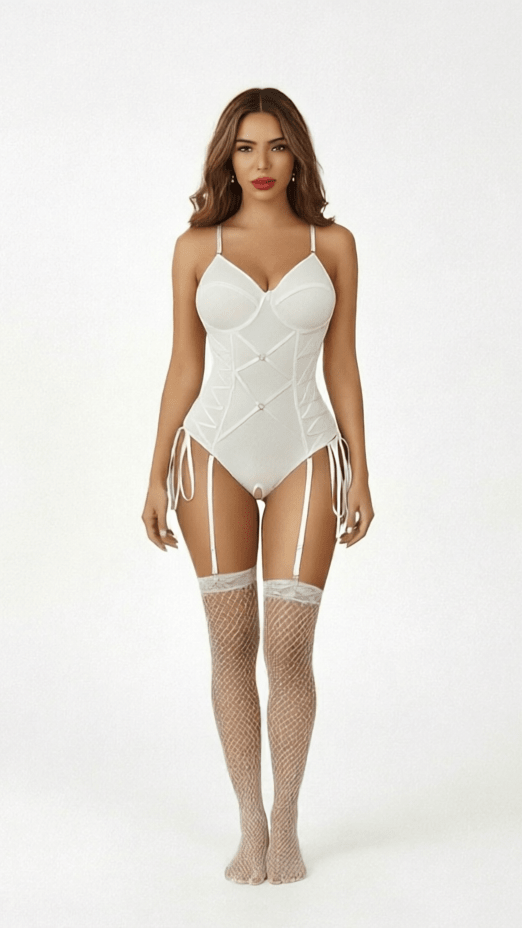 Body Corset Gainant & Porte-Jarretelles Amovible — Blanc - Lingerie Sexy Femme | Lingerie Dentelle variant_option1 variant_option2 | Desir Intense