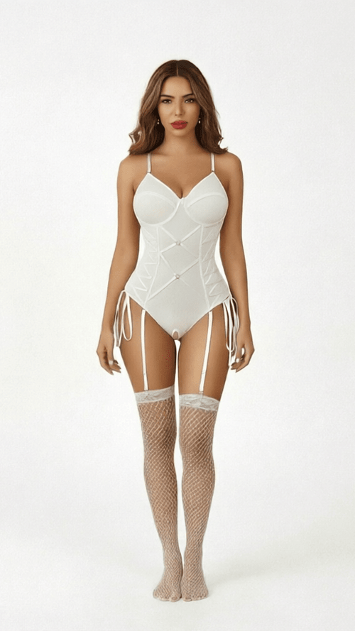 Body Corset Gainant & Porte-Jarretelles Amovible — Blanc - Lingerie Sexy Femme | Lingerie Dentelle variant_option1 variant_option2 | Desir Intense