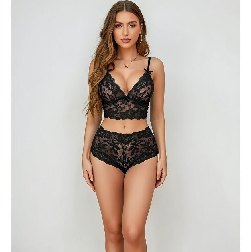 Ensemble Lingerie Dentelle Florale — Noir - Lingerie Sexy Femme | Dentelle variant_option1 variant_option2 | Desir Intense