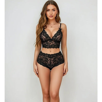 Ensemble Lingerie Dentelle Florale — Noir - Lingerie Sexy Femme | Dentelle variant_option1 variant_option2 | Desir Intense