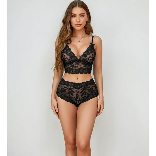 Ensemble Lingerie Dentelle Florale — Noir - Lingerie Sexy Femme | Dentelle variant_option1 variant_option2 | Desir Intense