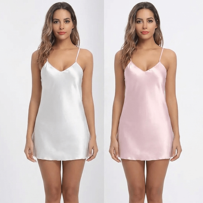 Lot 2 Nuisettes Satin Soie — Rose & Blanc - Lingerie Sexy Femme | nuisette Dentelle variant_option1 variant_option2 | Desir Intense