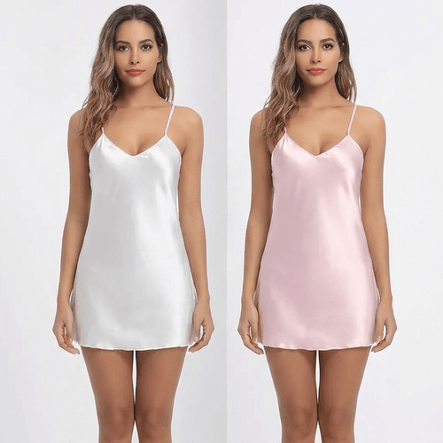Lot 2 Nuisettes Satin Soie — Rose & Blanc - Lingerie Sexy Femme | nuisette Dentelle variant_option1 variant_option2 | Desir Intense