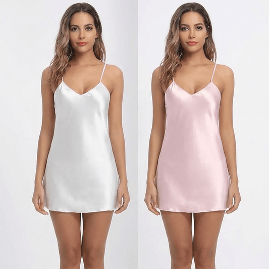 Lot 2 Nuisettes Satin Soie — Rose & Blanc - Lingerie Sexy Femme | nuisette Dentelle variant_option1 variant_option2 | Desir Intense