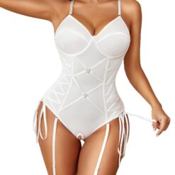 Body Corset Gainant & Porte-Jarretelles Amovible — Blanc - Lingerie Sexy Femme | Lingerie Dentelle variant_option1 variant_option2 | Desir Intense